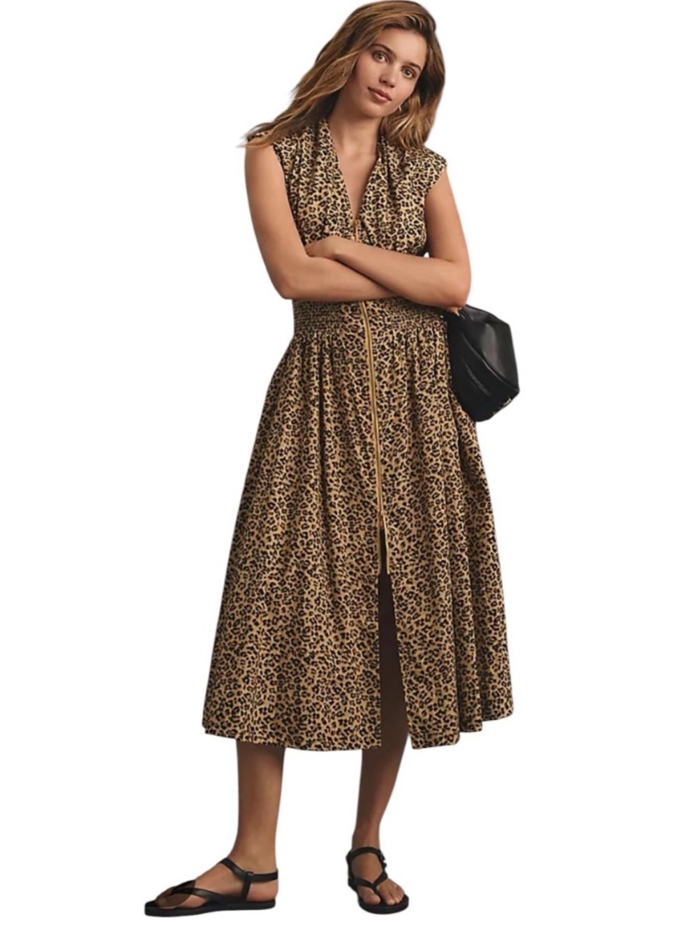 Leopard Print Sleeveless Midi Dress - Tan/Black Tommy dress
